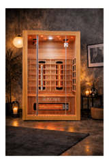Empire Kove 2-Person Infrared Sauna Cabin – Hemlock Wood, Glass Front, Bluetooth & Full Spectrum Heating | KOVE-INF2 - Graded Item Indoor Infrared Saunas KOVE