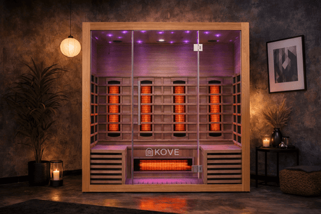 Kove 4 Person Infrared Sauna Cabin – Hemlock Wood, Glass Front, Bluetooth & Full Spectrum Heating | KOVE-INF4 Indoor Infrared Saunas Kove Designs