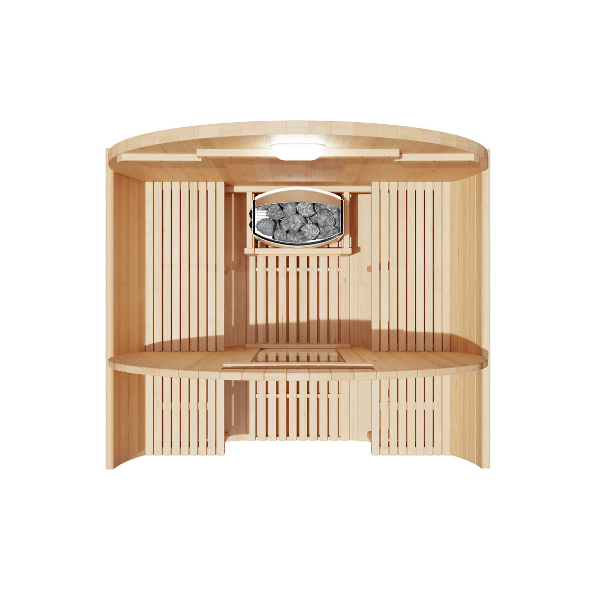 Kove 1-2 Person Spruce Barrel Sauna with Front Porch & 4.5kW Electric Heater | KOVE-BAR2 Outdoor Barrel Electric Heated Saunas KOVE