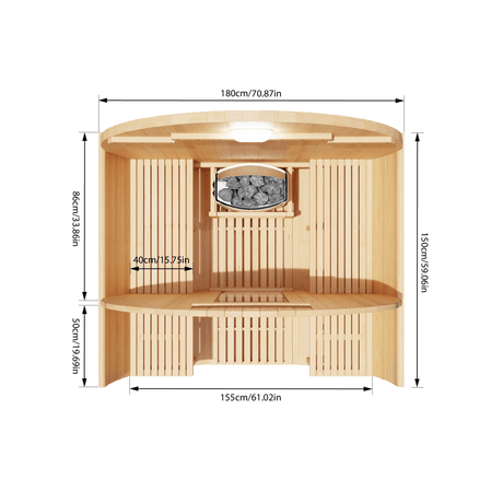 Kove 1-2 Person Spruce Barrel Sauna with Front Porch & 4.5kW Electric Heater | KOVE-BAR2 Outdoor Barrel Electric Heated Saunas KOVE