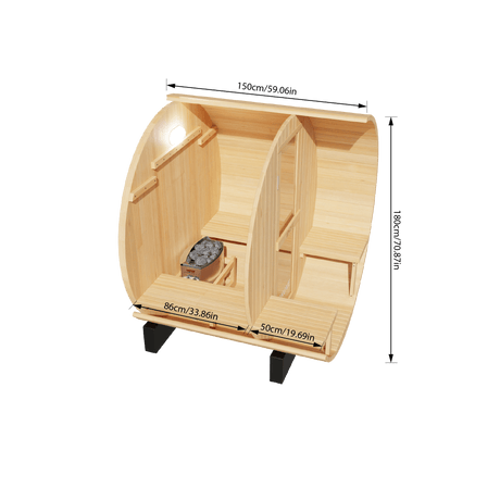 Kove 1-2 Person Spruce Barrel Sauna with Front Porch & 4.5kW Electric Heater | KOVE-BAR2 Outdoor Barrel Electric Heated Saunas KOVE