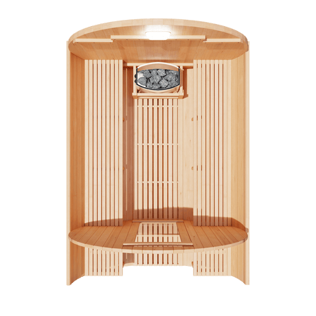Kove 5-6 Person Spruce Barrel Sauna with Front Porch & 8kW Electric Heater | KOVE-BAR6 Outdoor Barrel Electric Heated Saunas KOVE
