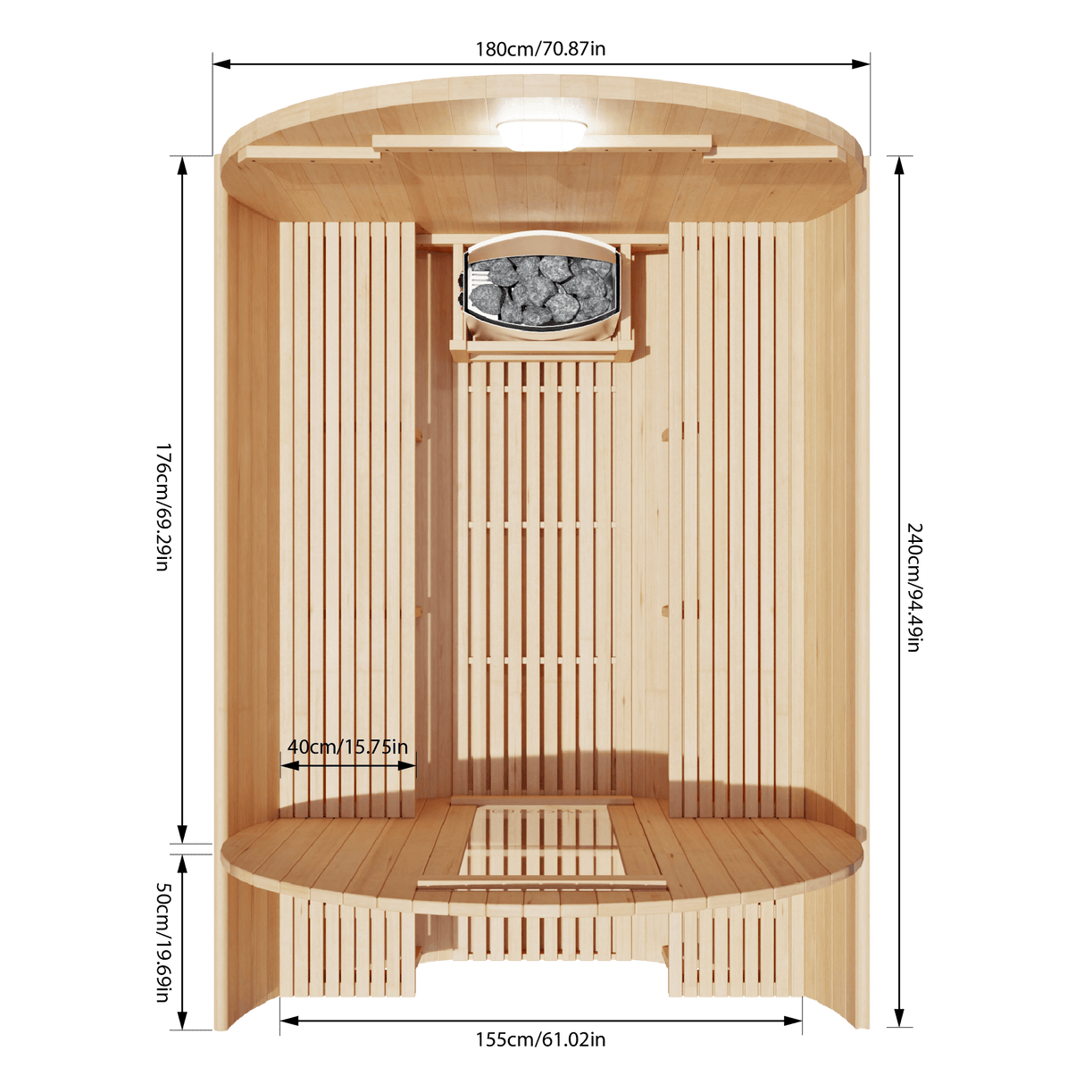 Kove 5-6 Person Spruce Barrel Sauna with Front Porch & 8kW Electric Heater | KOVE-BAR6 Outdoor Barrel Electric Heated Saunas KOVE