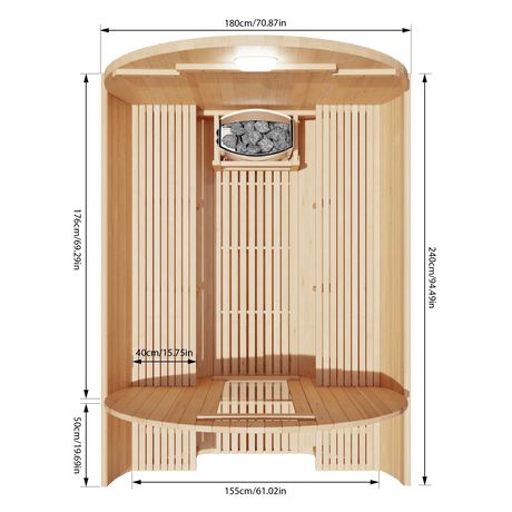 Kove 5-6 Person Spruce Barrel Sauna with Front Porch & 8kW Electric Heater | KOVE-BAR6 Outdoor Barrel Electric Heated Saunas KOVE