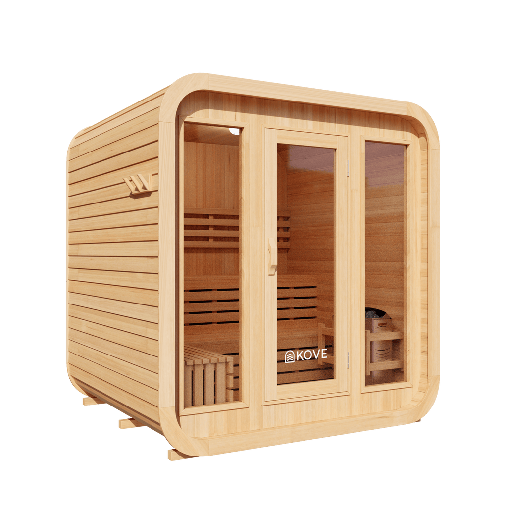 Kove 3-4 Person Spruce Cube Sauna with Front Porch & 6kW Electric Heater | KOVE-CUBE4 Outdoor Cube Saunas Kove Designs