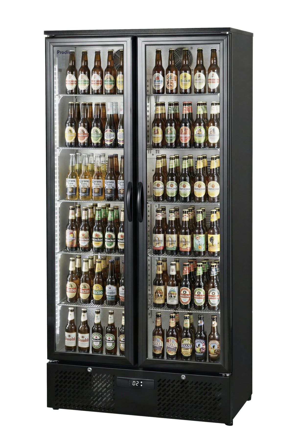 Prodis Low Energy Double Door Black Finish Upright Bottle Cooler | NT20-LE Upright Double Door Bottle Coolers Prodis
