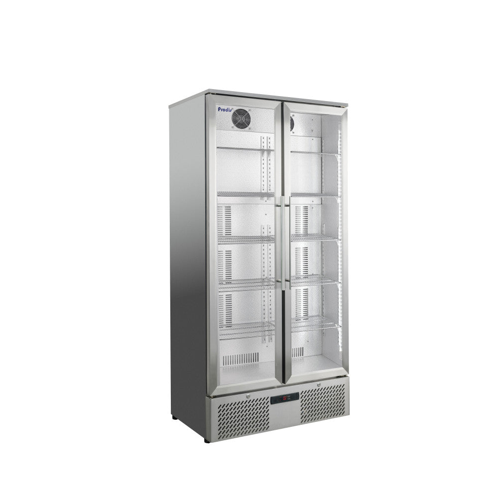 Prodis Low Energy Double Door Stainless Steel Finish Upright Bottle Cooler | NT20ST-LE Upright Double Door Bottle Coolers Prodis