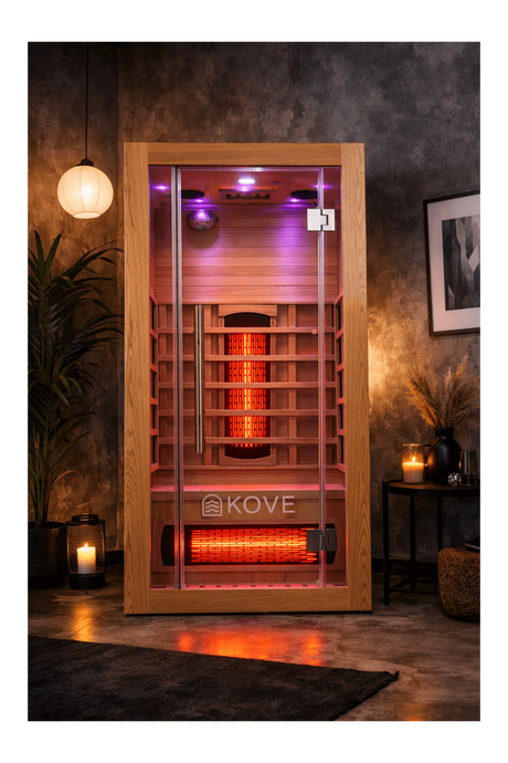Empire Kove 1-Person Infrared Sauna Cabin Compact – Hemlock Wood, Glass Front, Bluetooth & Full Spectrum Heating | KOVE-INF1 Indoor Infrared Saunas Kove Designs