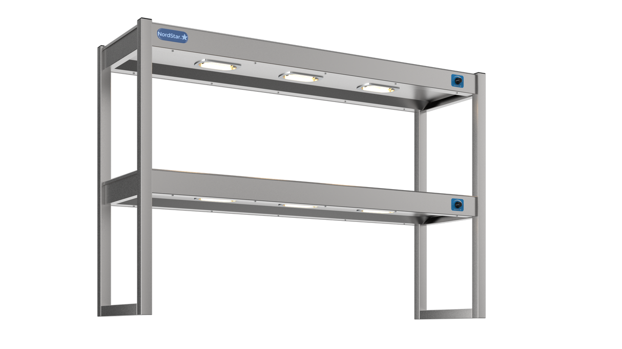 Nordstar Heated Gantry Double Tier Chefs Rack Overshelf 1200mm 6 Quartz Lamp | DTG1200 Heated Gantry Chef's Rack Nordstar