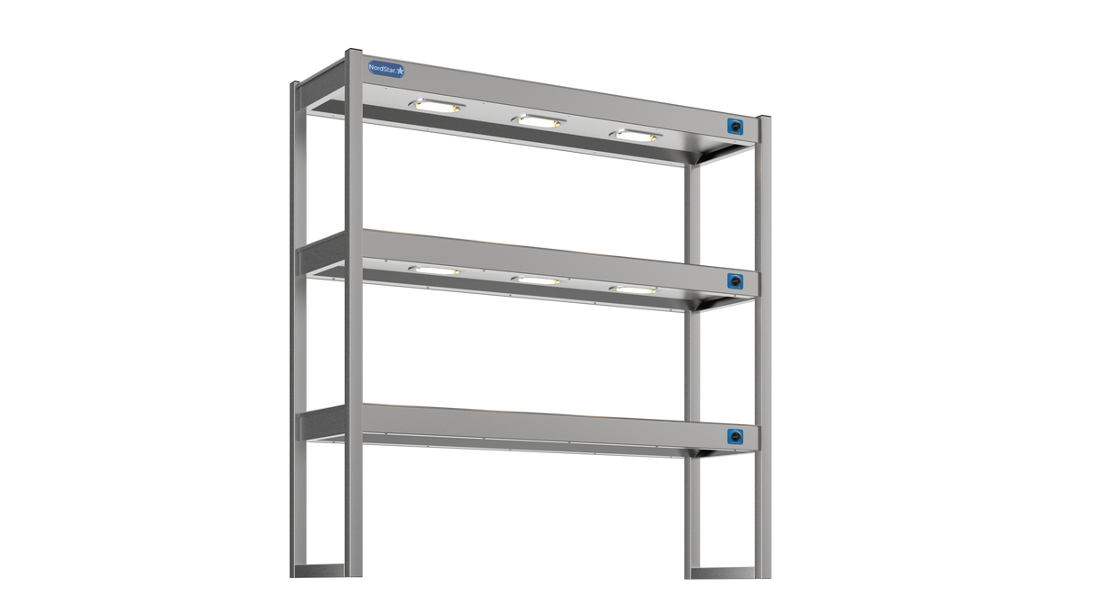 Nordstar Heated Gantry Triple Tier Chefs Rack Overshelf 1200mm 9 Quartz Lamp | TTG1200 Heated Gantry Chef's Rack Nordstar