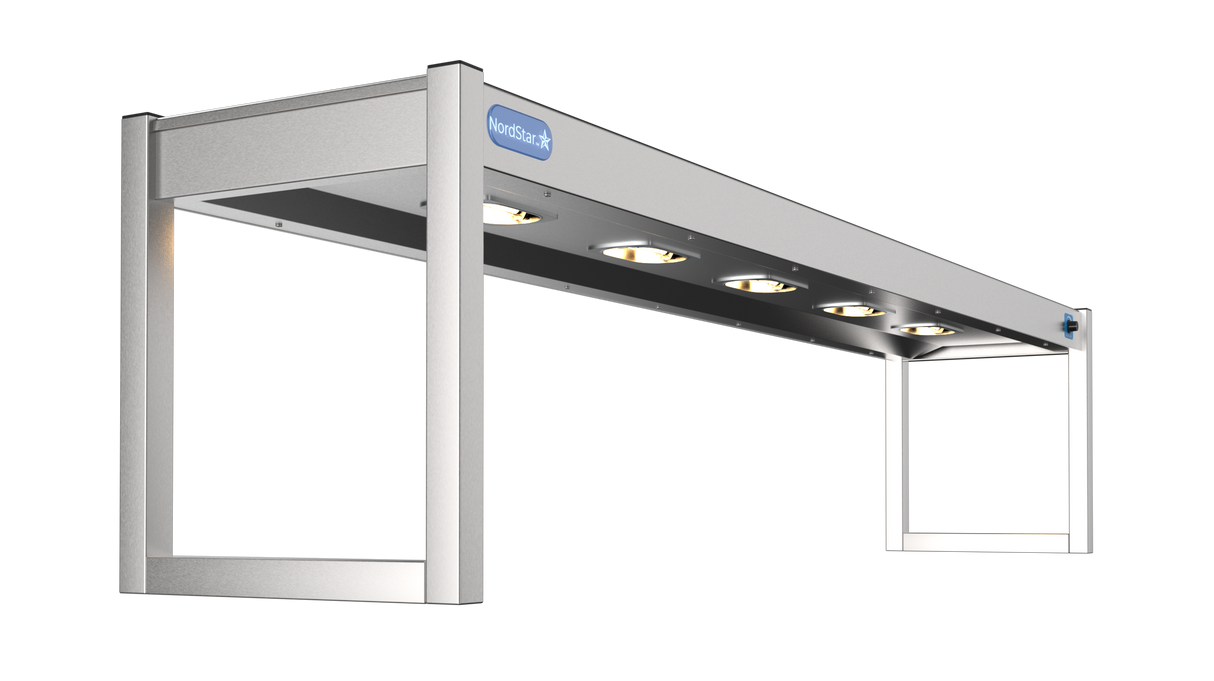 Nordstar Heated Gantry Single Tier Chefs Rack Overshelf 1800mm 5 Quartz Lamp | STG1800 Heated Gantry Chef's Rack Nordstar