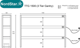 Nordstar Heated Gantry Triple Tier Chefs Rack Overshelf 1500mm 9 Quartz Lamp | TTG1500 Heated Gantry Chef's Rack Nordstar