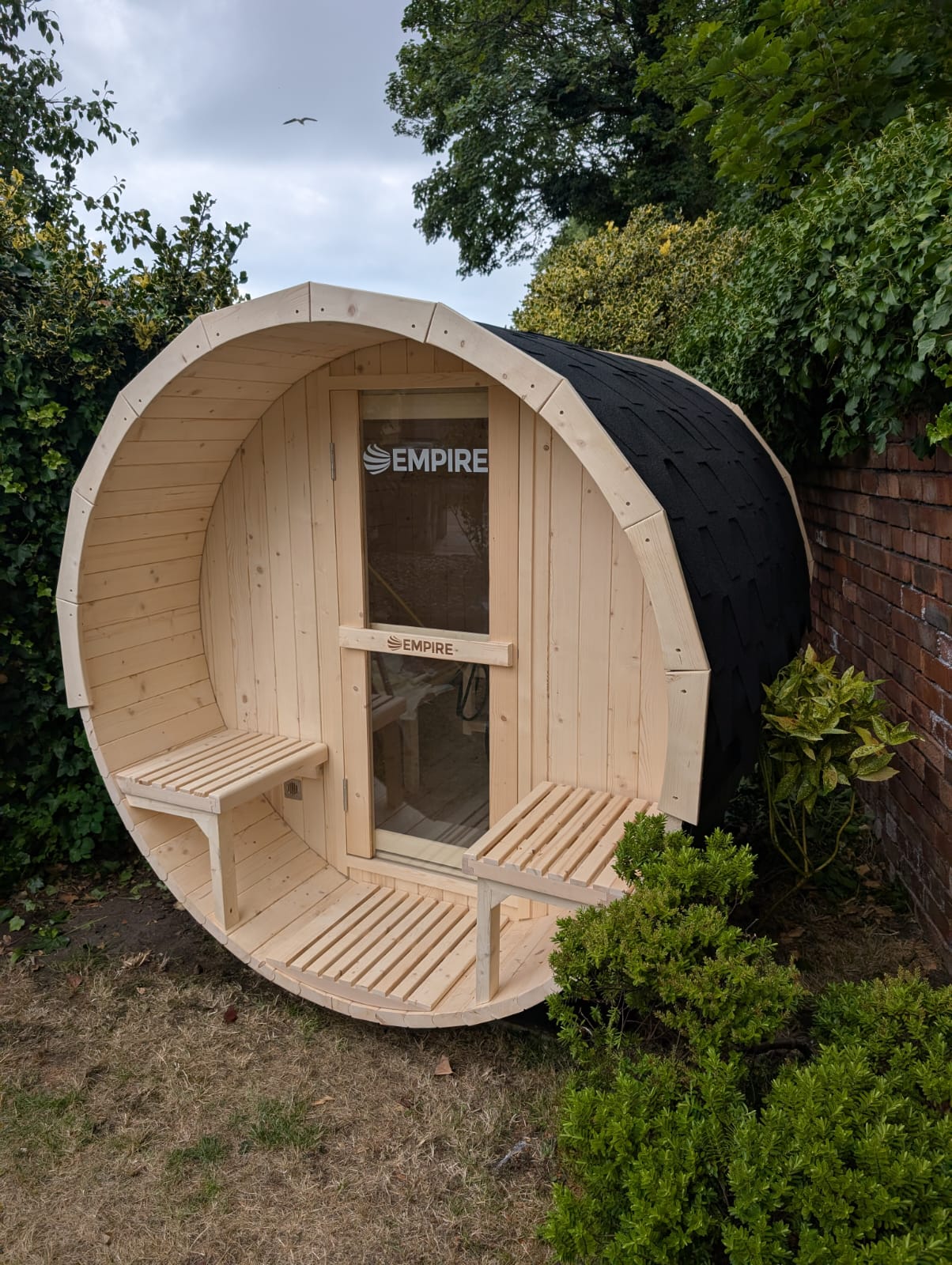 Empire Spruce Barrel Sauna with Front Porch & 6kW Electric Heater | 2–4 Person Outdoor Cabin | EMP-BSAUNA Electric Heated Saunas Empire