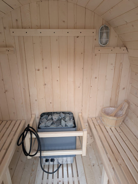 Empire Spruce Barrel Sauna with Front Porch & 6kW Electric Heater | 2–4 Person Outdoor Cabin | EMP-BSAUNA Electric Heated Saunas Empire
