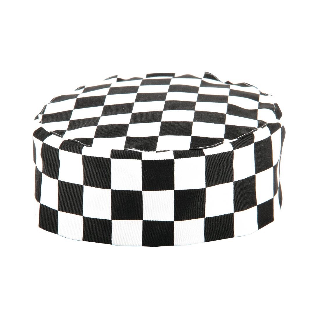 Whites Chefs Skull Cap Big Black and White Check - A161 Chef Beanies & Skull Caps Whites Chefs Clothing   