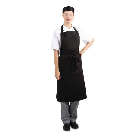 Whites Bib Apron Polycotton Black - A279 Aprons Whites Chefs Clothing