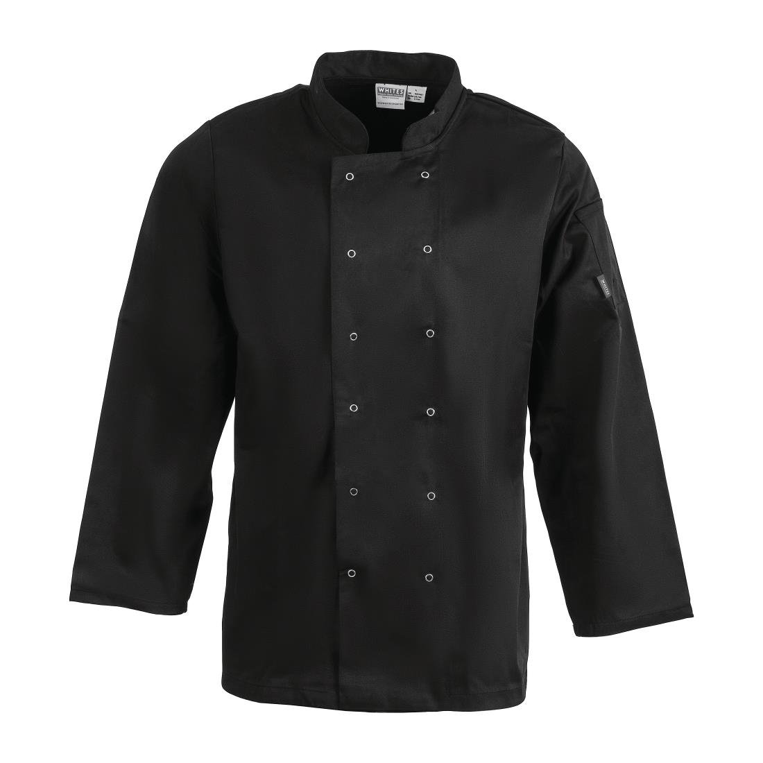 Whites Vegas Unisex Chefs Jacket Long Sleeve Black XL - A438-XL Whites Chef Jackets and Tunics Whites Chefs Clothing   