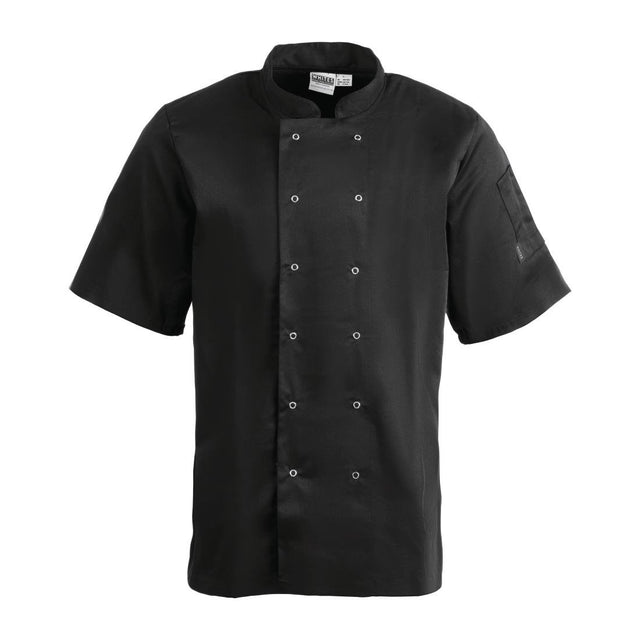 Whites Vegas Unisex Chefs Jacket Short Sleeve Black S - A439-S Whites Chef Jackets and Tunics Whites Chefs Clothing   