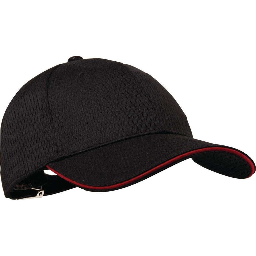 Chef Works Cool Vent Baseball Cap Black with Red - A945 Chef Caps Chef Works   