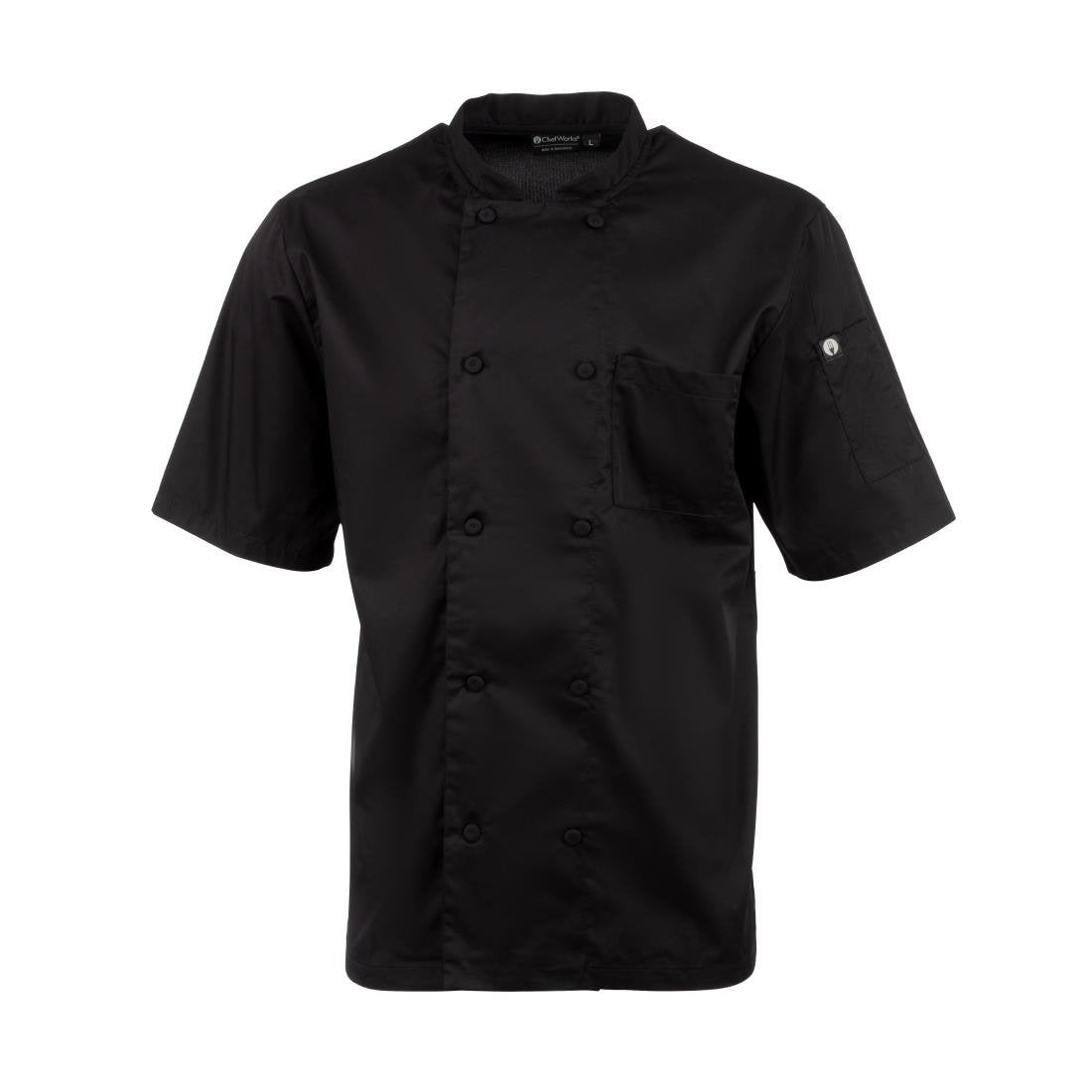 Chefs Works Montreal Cool Vent Unisex Short Sleeve Chefs Jacket Black XS - B054-XS Chef Works Chefs Jackets Chef Works   