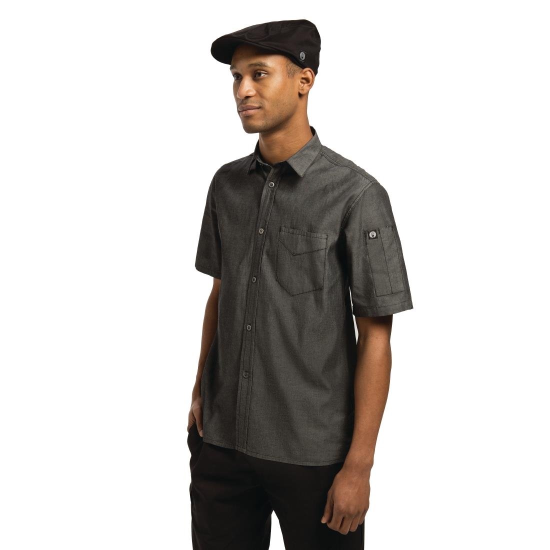 Chef Works Unisex Detroit Denim Short Sleeve Shirt Black S - B075-S Casual Shirts Chef Works Urban   