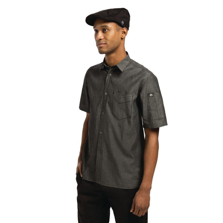 Chef Works Unisex Detroit Denim Short Sleeve Shirt Black S - B075-S Casual Shirts Chef Works Urban   