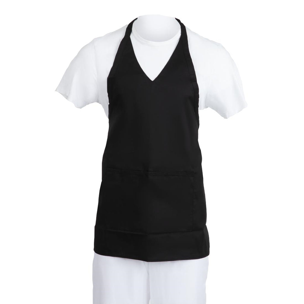 Whites V Neck Service Apron Black - B128  Whites Chefs Clothing   