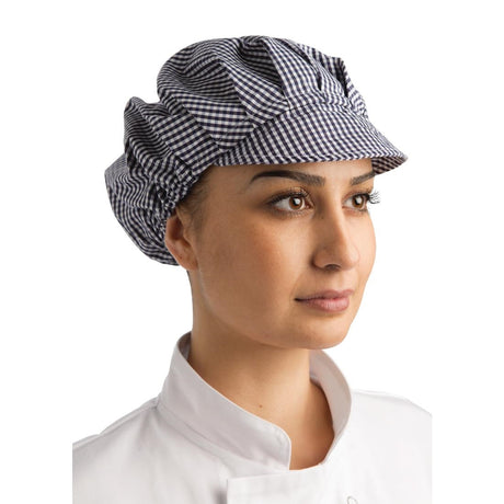 Whites Peaked Unisex Hat Blue and White Check - B257 Catering Hats Whites Chefs Clothing   