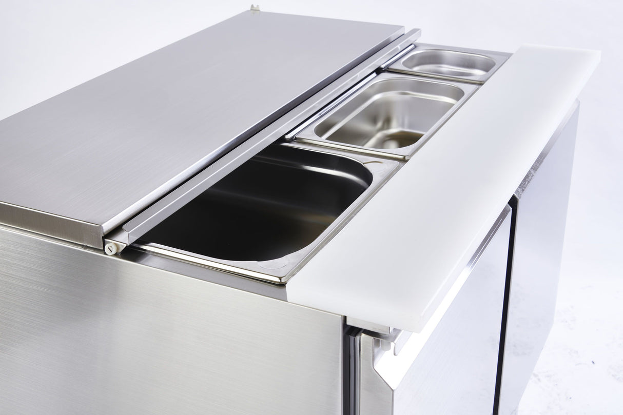 Sterling Pro Cobus 2 Door Prep Counter Fridge Hinged Lid & Chop Board Saladette | SPU200SL Pizza Prep Counters - 2 Door Sterling Pro