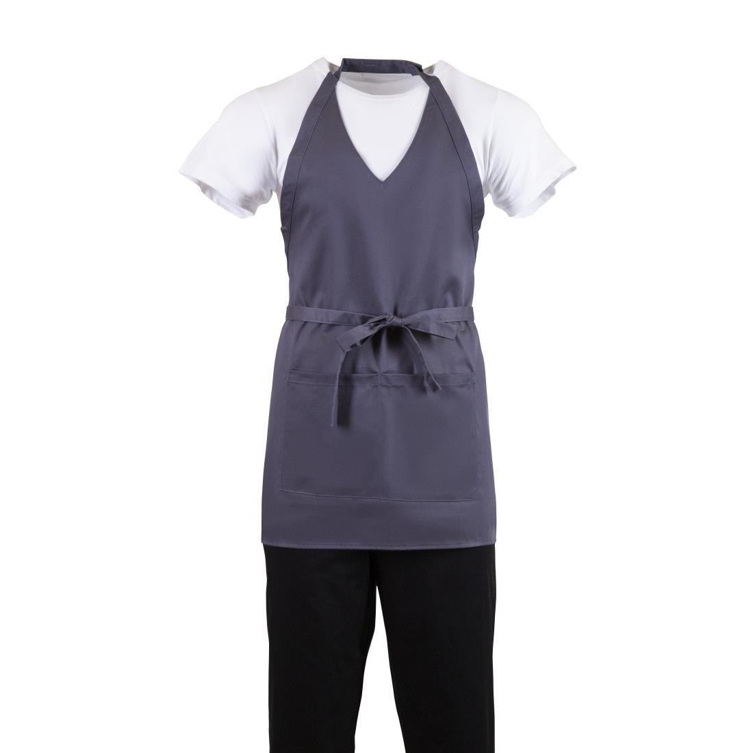 Whites V Neck Service Apron Charcoal - B422  Whites Chefs Clothing   