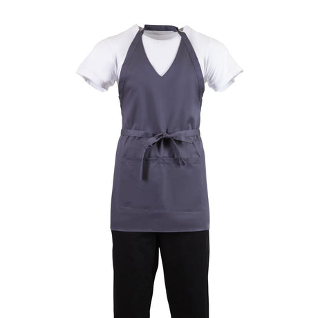 Whites V Neck Service Apron Charcoal - B422  Whites Chefs Clothing   