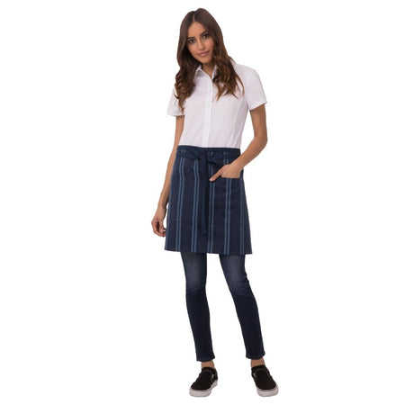 Chef Works Urban Presidio Navy Satin Stripe Half Bistro Apron - B452 Aprons Chef Works Urban