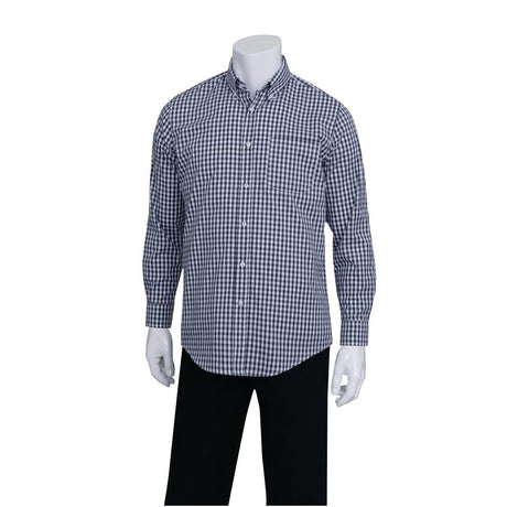 Chef Works Mens Dress Shirt Dark Navy Gingham M - B676-M Uniform Shirts Chef Works