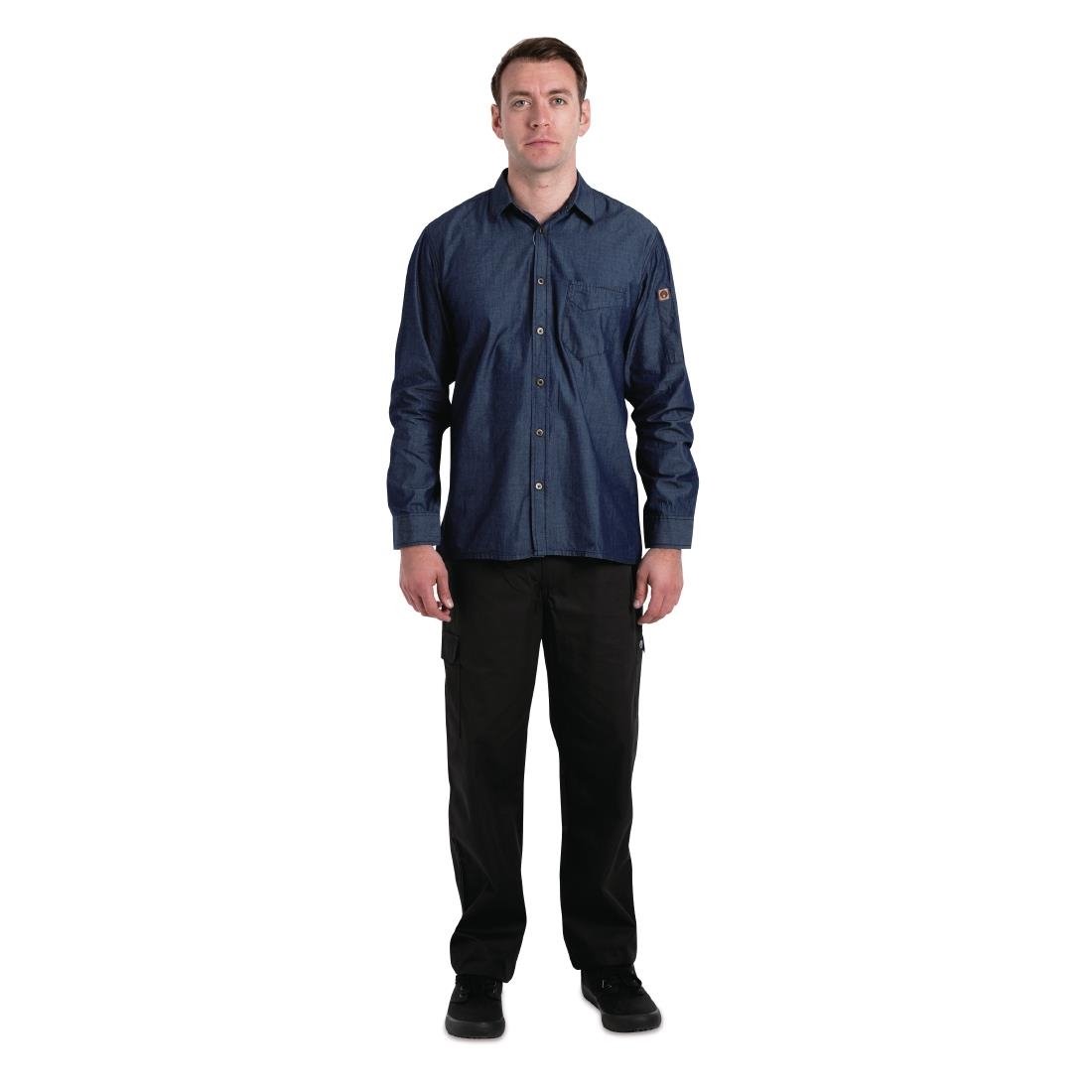 Chef Works Urban Detroit Long Sleeve Denim Shirt Blue XS - B776-XS Dress Shirts Chef Works Urban   