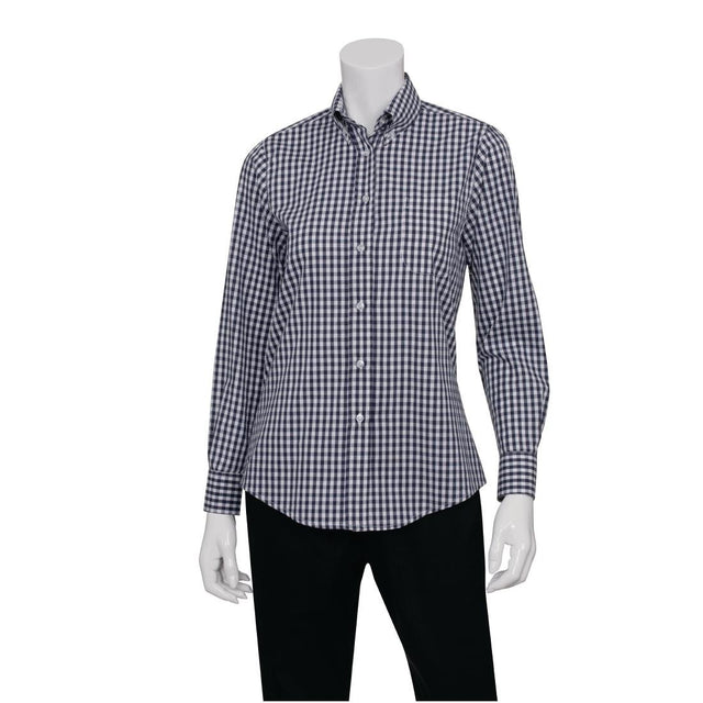 Chef Works Womens Dress Shirt Dark Navy Gingham XL - B877-XL  Chef Works   