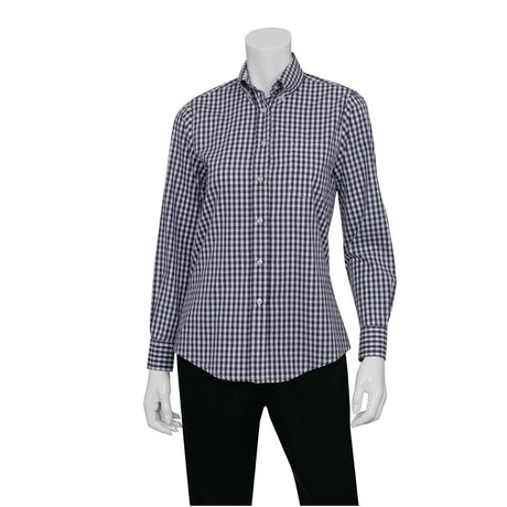 Chef Works Womens Dress Shirt Dark Navy Gingham XS - B877-XS  Chef Works   
