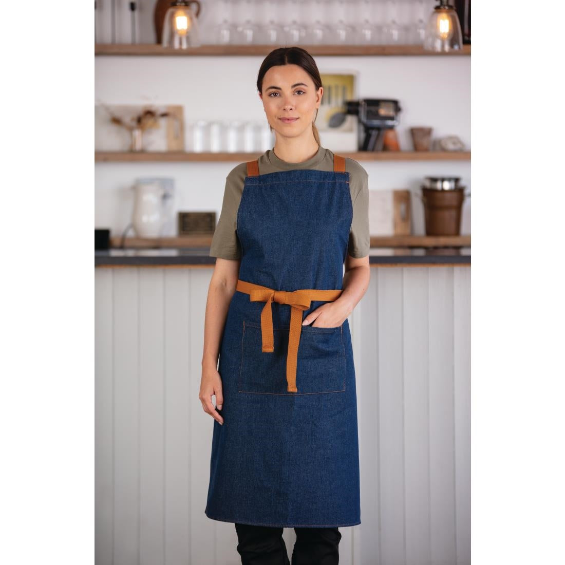 Southside X-Cross Back Apron Denim Blue Tan Ties - B984 Aprons Southside