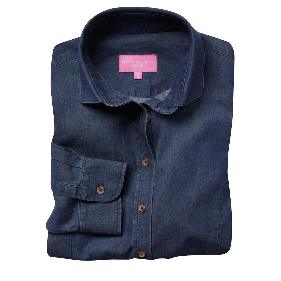 Brook Taverner Womens Banff Long Sleeve Chambray Shirt Navy Size 14 - BA144-14 Casual Shirts Brook Taverner   