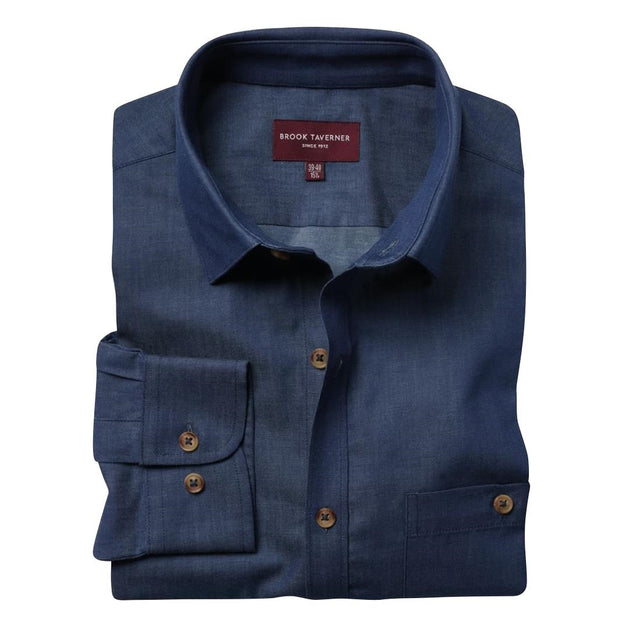 Brook Taverner Mens Jasper Long Sleeve Chambray Shirt Navy 15" - BA145-15 Casual Shirts Brook Taverner   