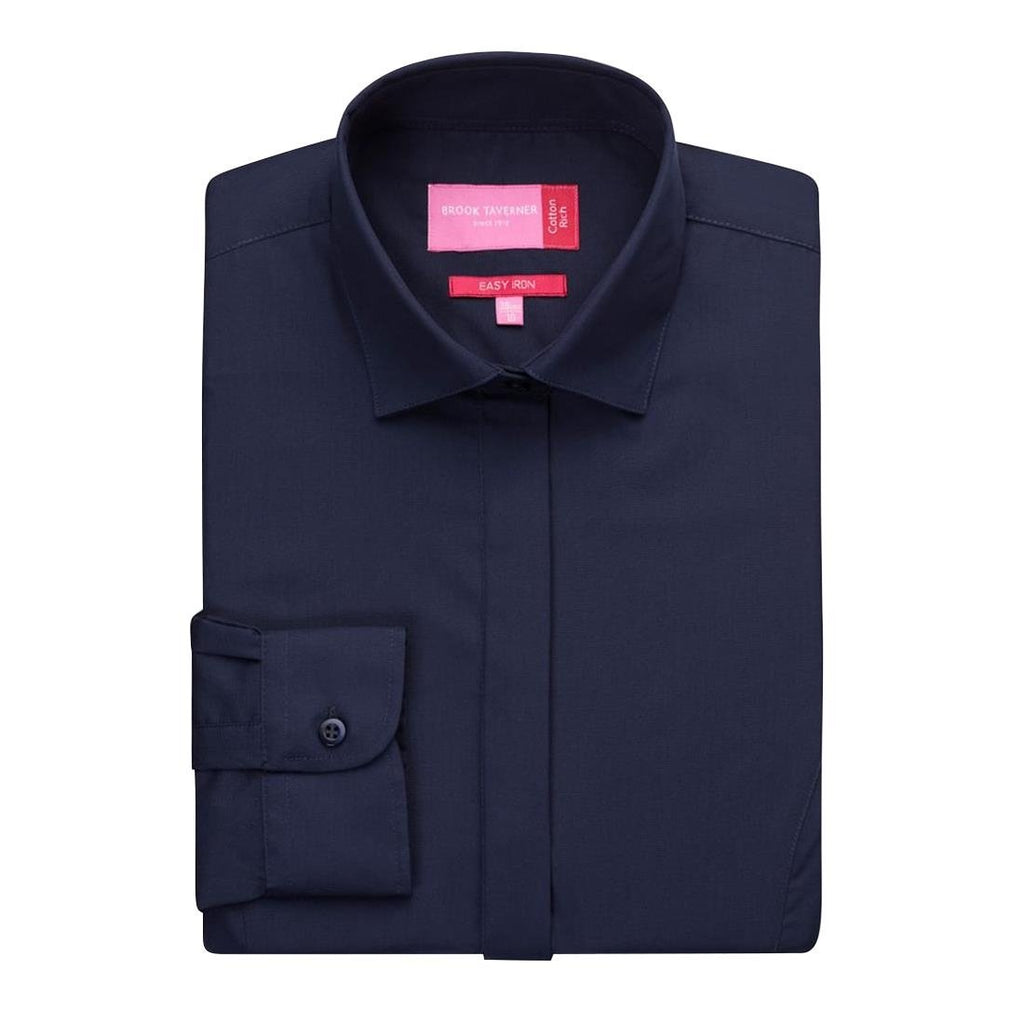 Brook Taverner Ladies Long Sleeve Parma Shirt Navy Size 18 - BA149-18 Dress Shirts Brook Taverner   