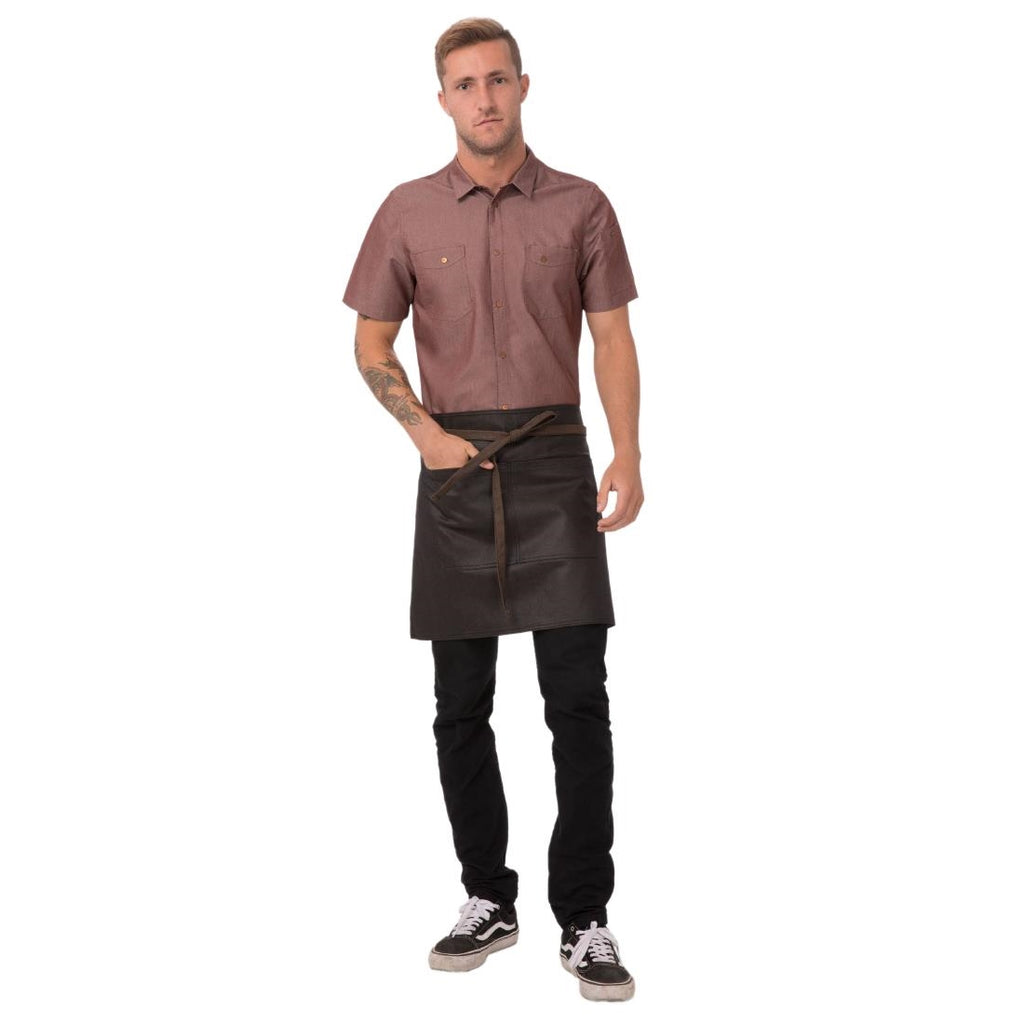 Chef Works Urban Wet Look Boulder Half Bistro Apron Brown Black - BB035 Aprons Chef Works Urban