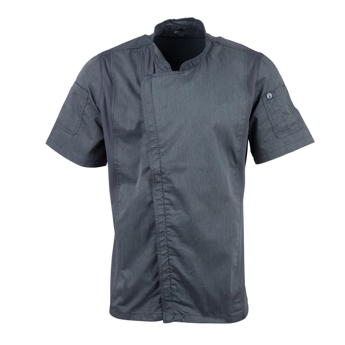 Chef Works Unisex Springfield Lightweight Short Sleeve Zipper Coat Ink Blue Size L - BB267-L Chef Works Chefs Jackets Chef Works Urban   