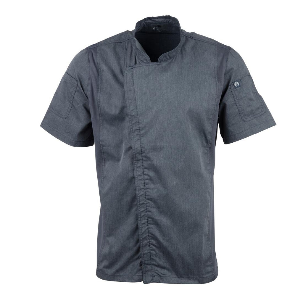 Chef Works Unisex Springfield Lightweight Short Sleeve Zipper Coat Ink Blue Size M - BB267-M Chef Works Chefs Jackets Chef Works Urban   
