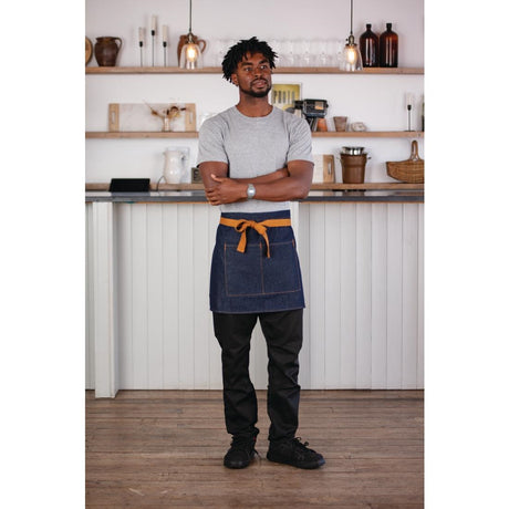 Southside Waist Apron Denim Blue Tan Ties - BB465 Aprons Southside