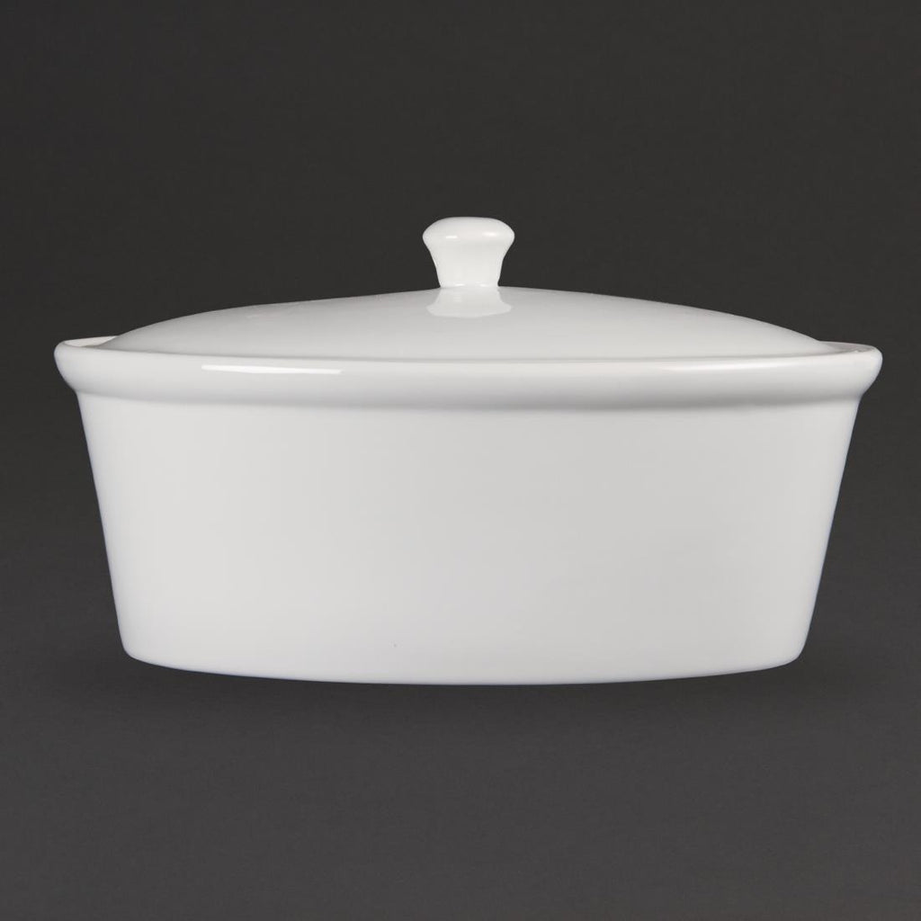Olympia Whiteware Oval Casserole Dish with Lid 2.2Ltr - CB712 Olympia Crockery Olympia   