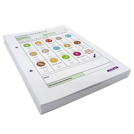 Chef Dishes - Staff & Server Allergy Replacement Cards - Pack of 50 (Double sided to fill in 100 dishes) - CG203  Mileta   