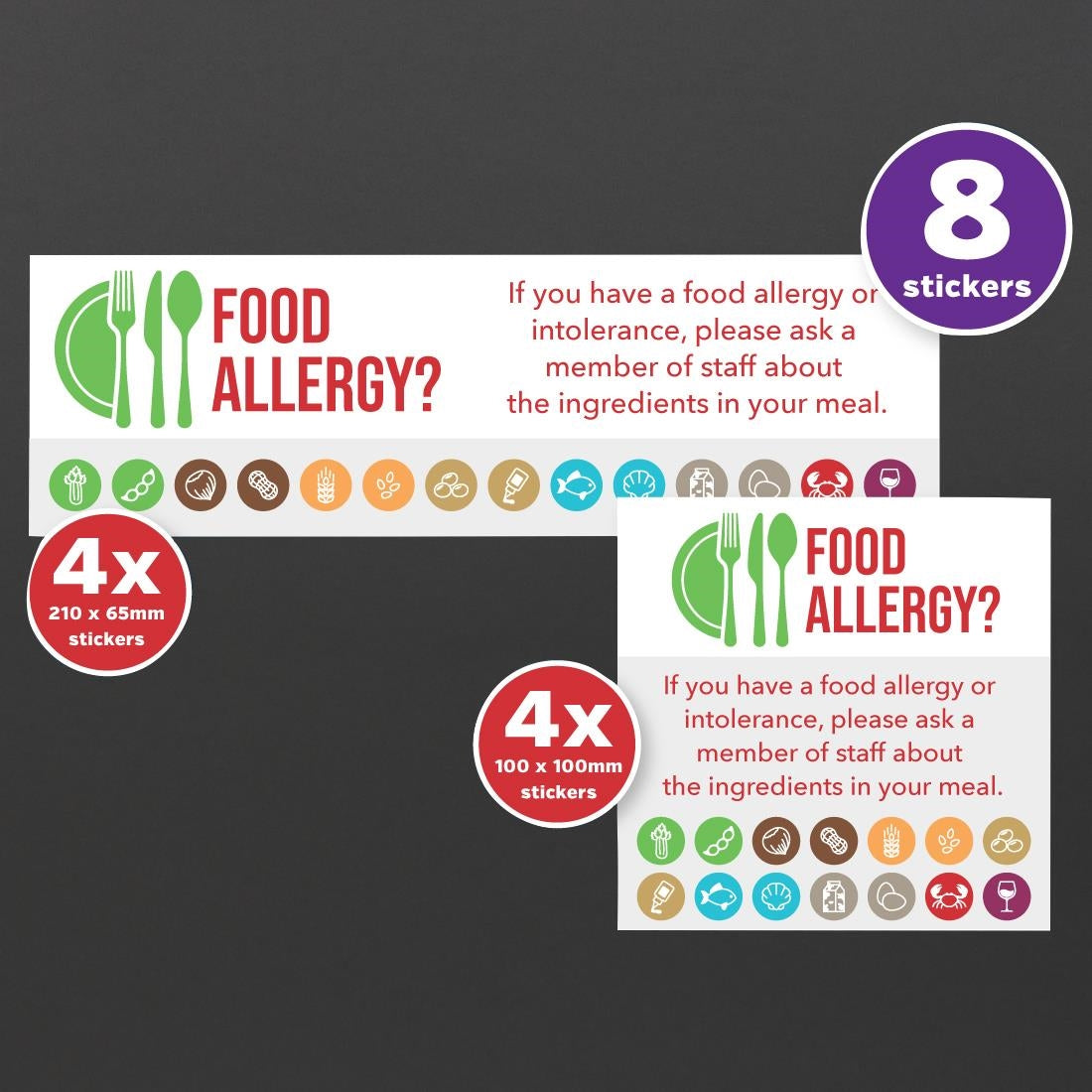 Allergy Awareness Sticker Pack  (Pack of 8 Self Adhesive Vinyl Stickers) - CG205  Mileta   