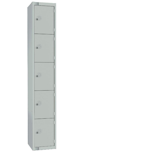 Elite Five Door Camlock Locker with Sloping Top Grey - CG610-CS Steel Lockers 300mm Deep Elite Lockers   