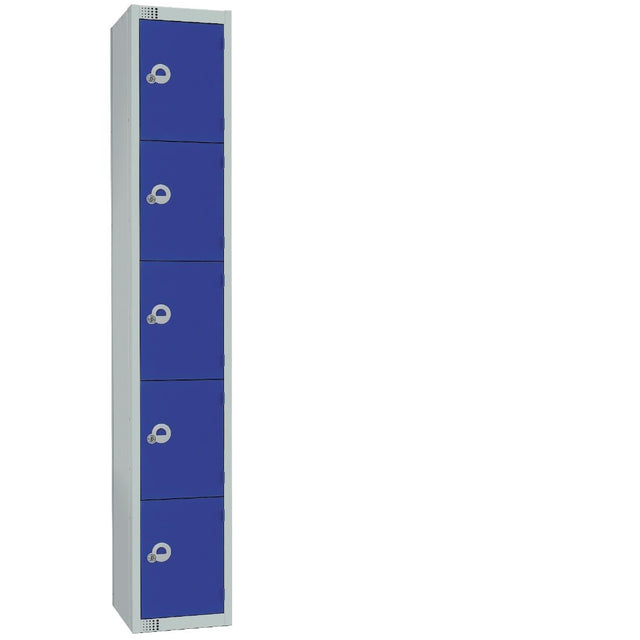 Elite Five Door Padlock Locker with Sloping Top Blue - CG612-PS Steel Lockers 300mm Deep Elite Lockers   