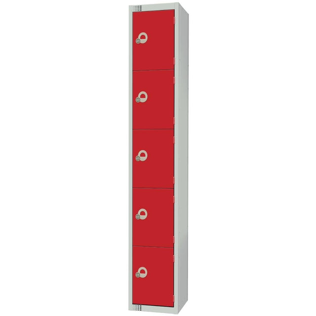 Elite Five Door Coin Return Locker Red - CG613-CN Steel Lockers 300mm Deep Elite Lockers   
